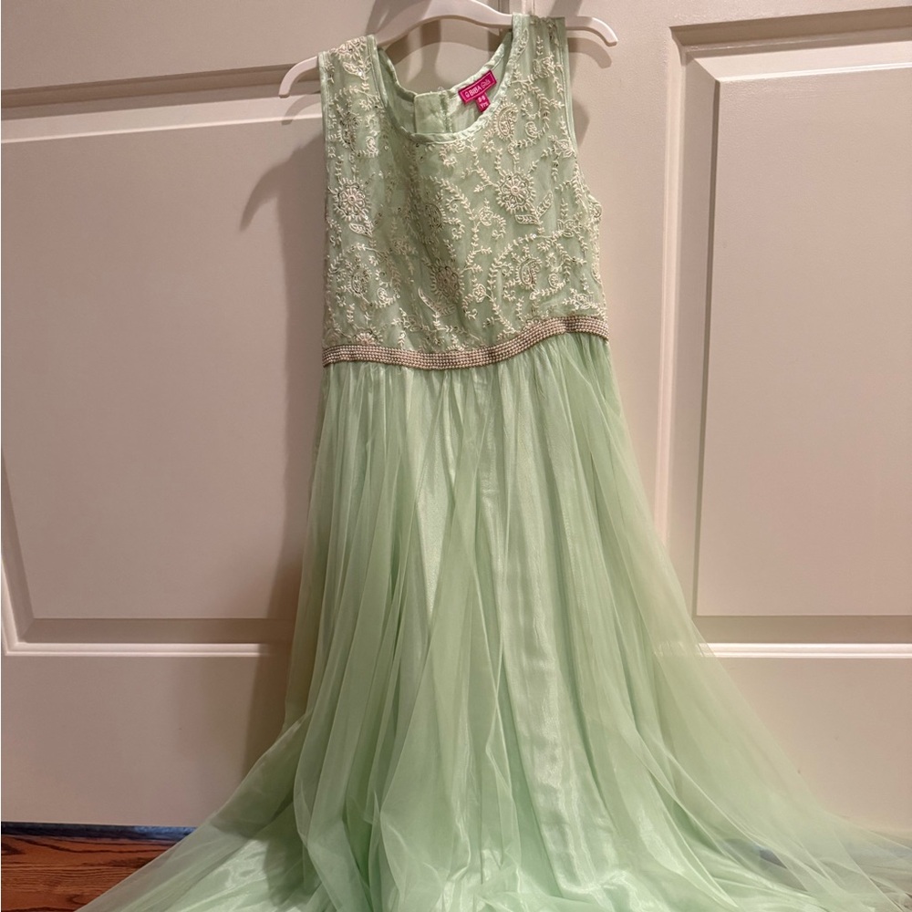 Biba Girls Mint Embroidered Dress